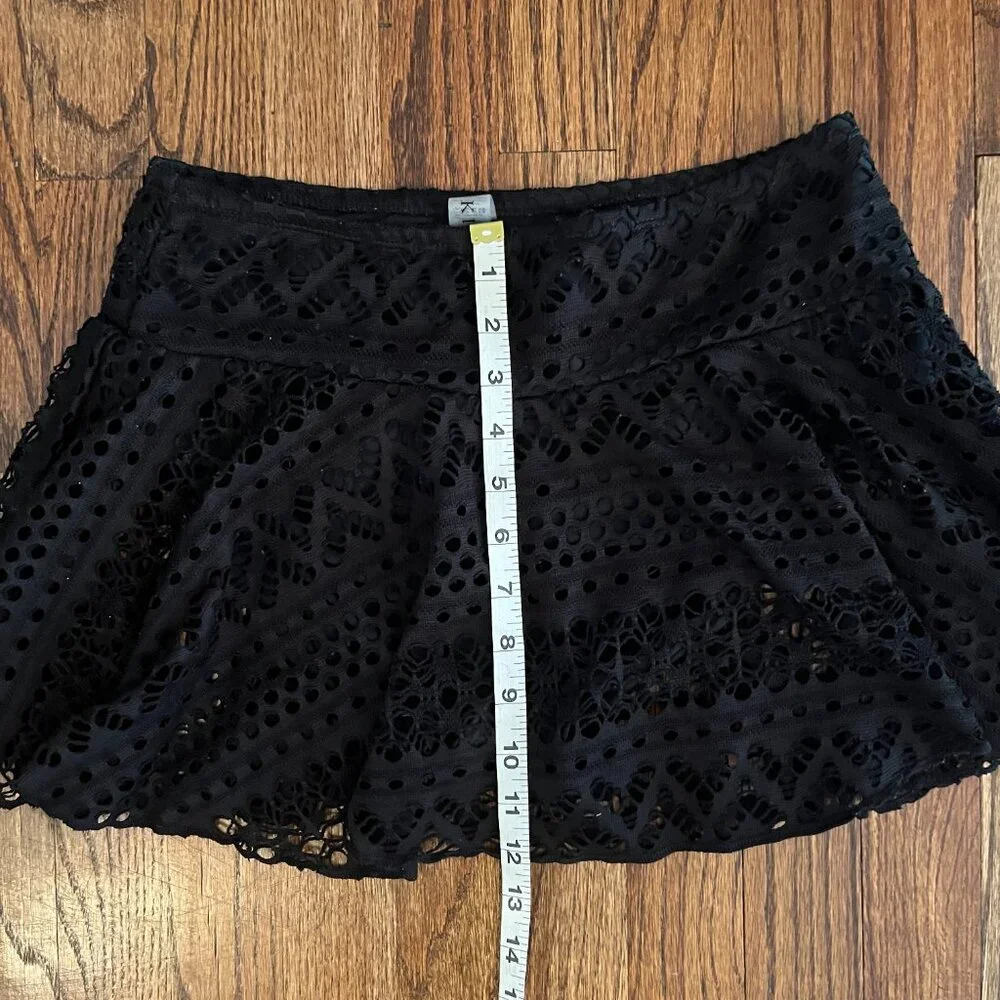 REKITA Women's Black Lace Swim Skirt Boho Whimsigoth Beachwear Chic Coquette M